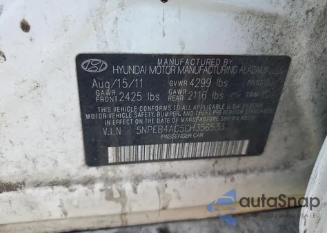 2012 Hyundai Sonata Gls from USA, damaged, VIN 5NPEB4AC5CH356533